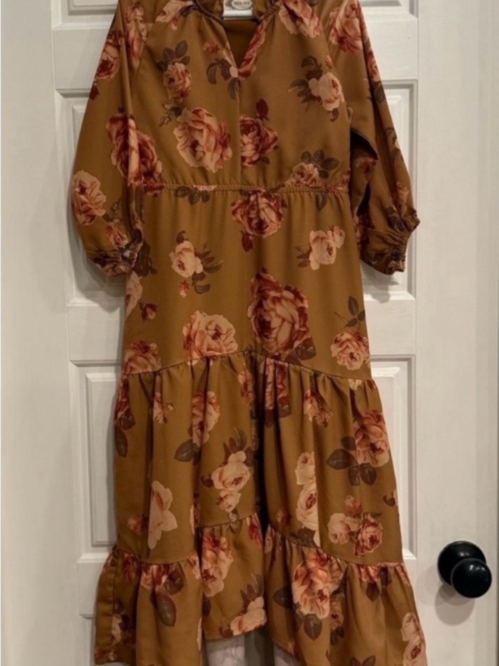Mia Joy Joyfolie Floral Tiered Maxi Dress Size4 Brown Rose Boho Cottagecore NWOT